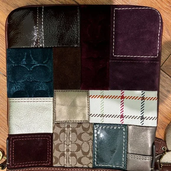 Coach Holiday Limited Edition Patchwork Crossbody Blue, Red, Green, Gold - Picture 12 of 13